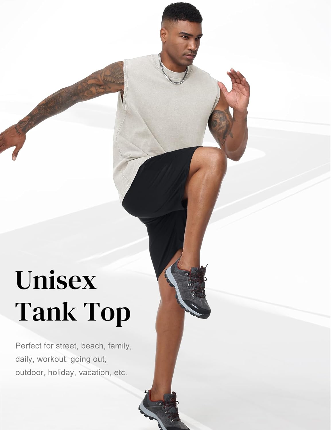 Flygo Mens Sleeveless Workout Tank Tops Cotton Cut Off Muscle T Shirts Acid Wash Loose Running Gym Tees