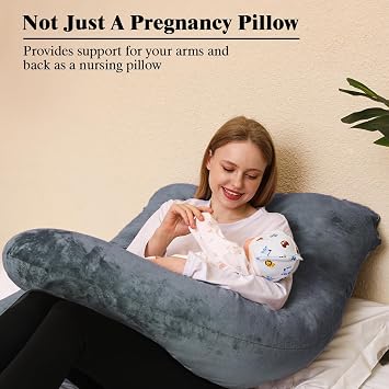 Chilling Home Pregnancy Pillow U Shape Side Sleeper Pillow with Cover U Pillow Nursing Pillow Large Positioning Pillow Pillow for Women and Side Sleepers (Black Blue)
