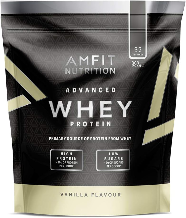 Amazon Brand- Amfit Nutrition - Advanced Whey Protein Powder Vanilla, 32 Servings, 992 g