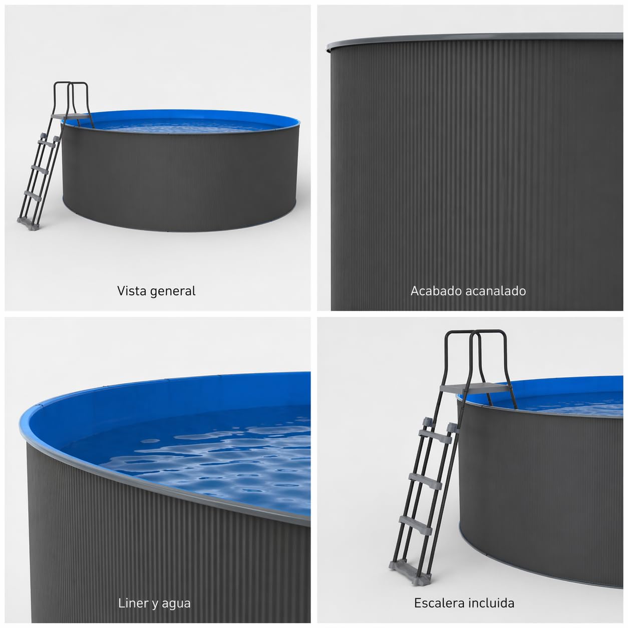 Nix Pool Piscina Desmontable de Acero Antracita para jardín con depuradora y Escalera (360 x 120 cm)
