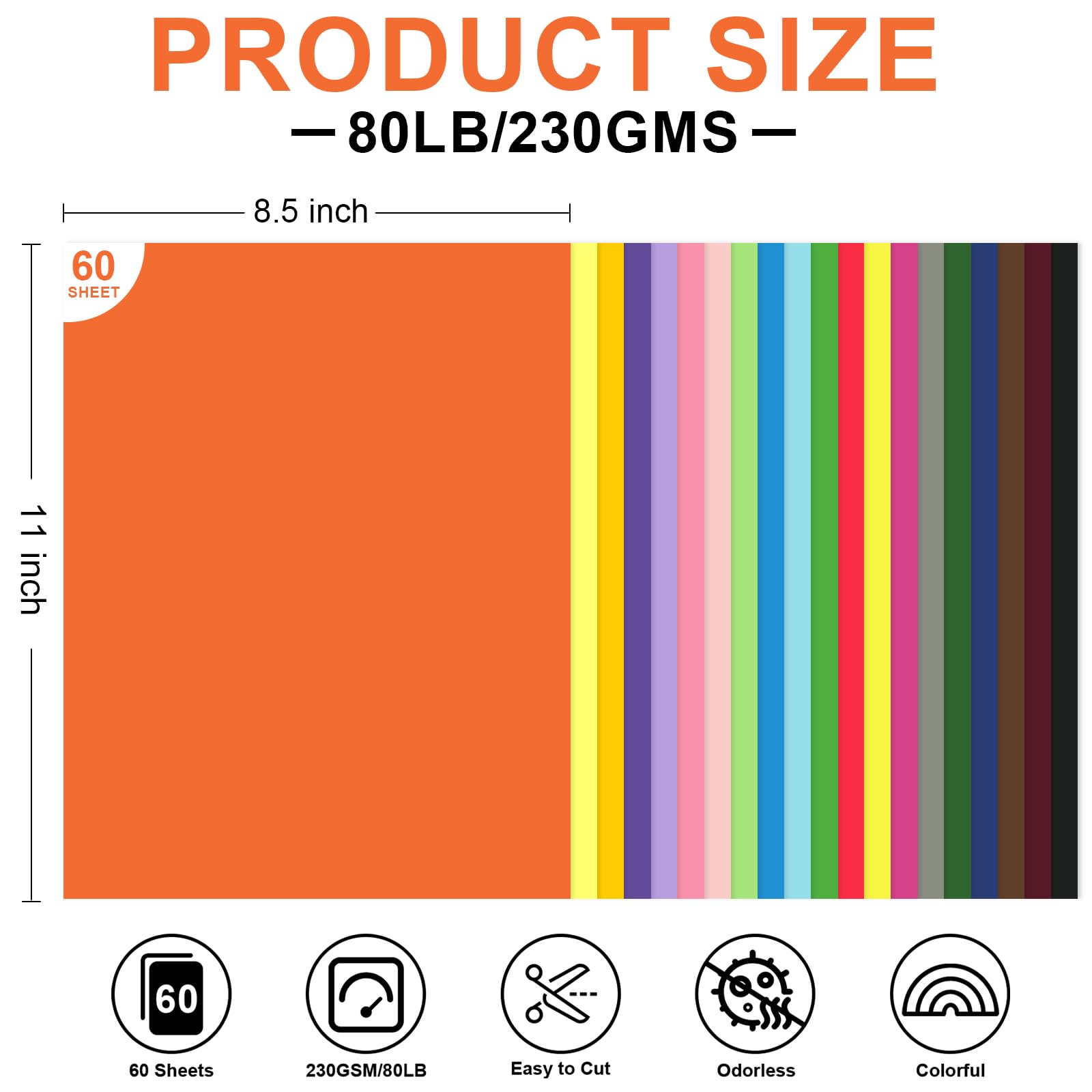 60 arkuszy kolorowego papieru do kartek, 20 różnych kolorów, 230 g/m², gruba kartka do drukowania, scrapbookingu, ciężki papier do drukarki, idealny do sztuki i rzemiosła