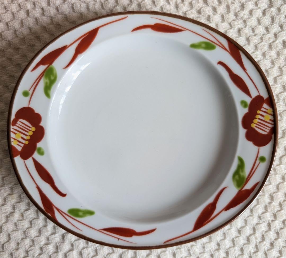 源右衛門窯 赤絵更紗唐花紋 楕円皿 1枚 共箱入り 源右衛門窯 赤絵更紗