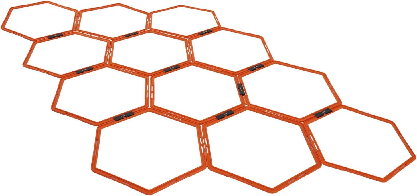Yes4All Hex Agility Rings/Speed Rings with Carrying Bag – Hexagon Rings, Agility Hurdles for Agility Footwork Training B. Orange - 12 Rings