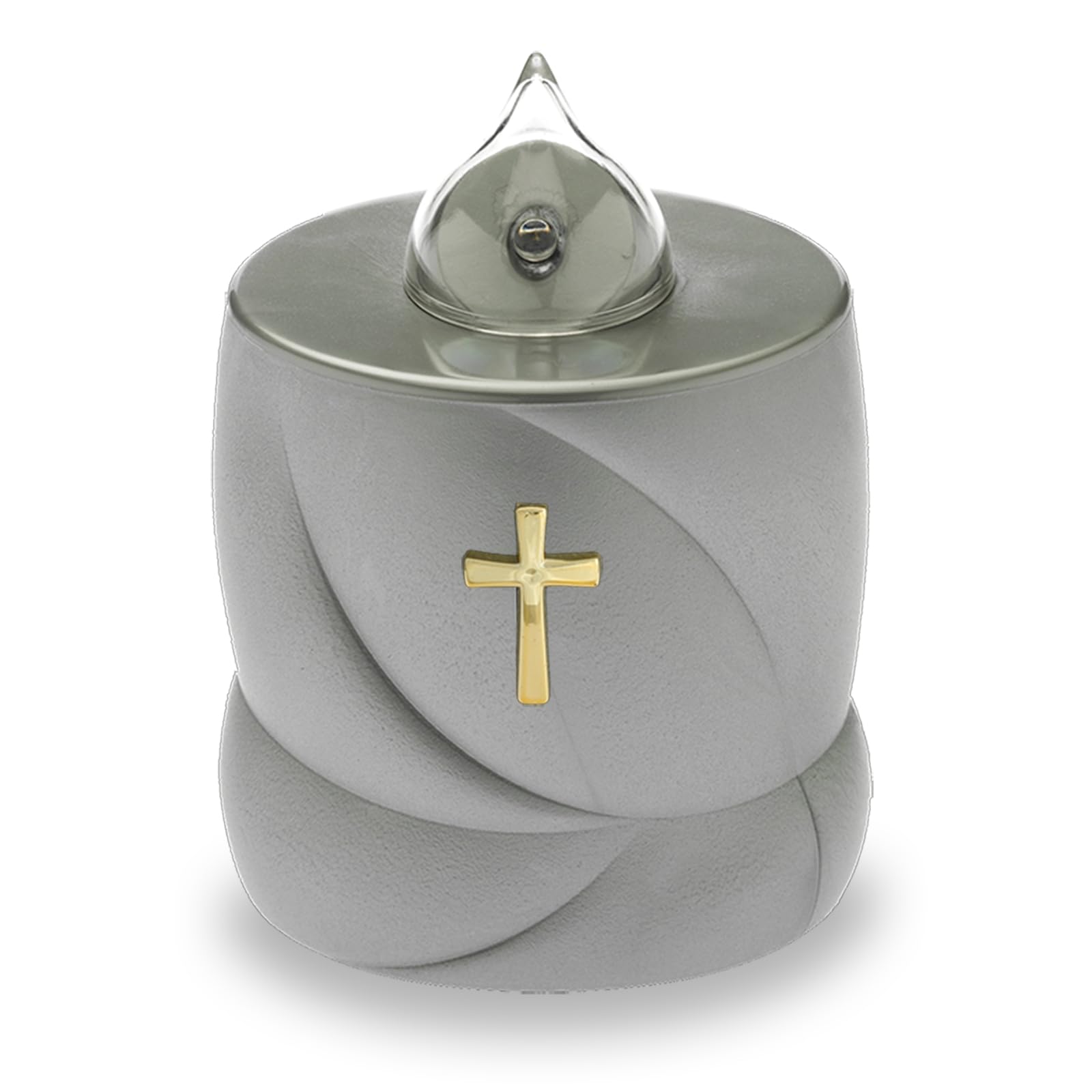 AROBA LED Grave Candle - Flickering Effect - Long Burning Time up to 200 Days - Reusable Cemetery Candle - Silver Holy Cross