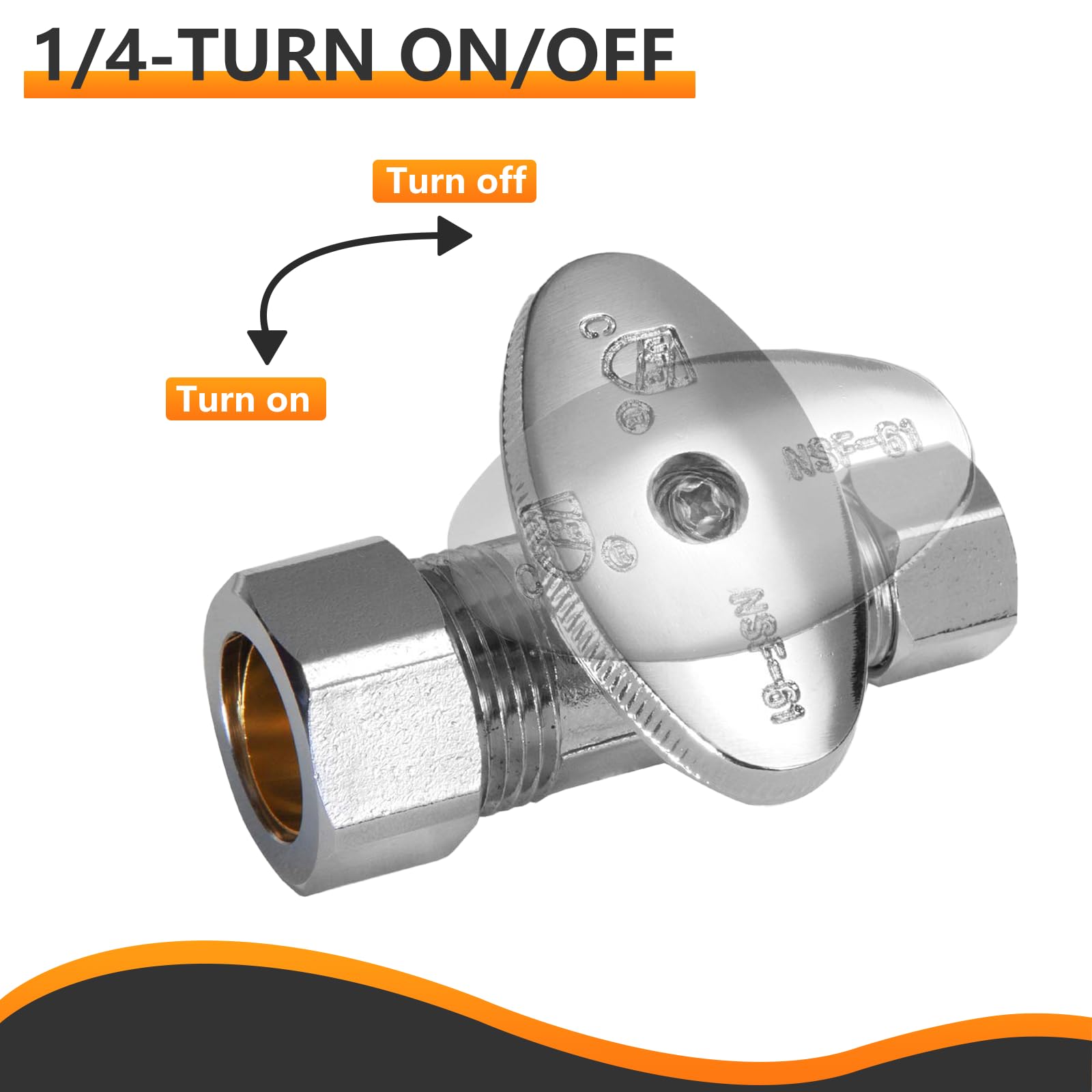 Lot de 10 valves d'arrêt droites HeSun - Compression nominale de 1,27 cm (5/8" OD) x 3/8" OD - Valve d'arrêt Pex 1/4 de tour pour salle de bain - Laiton chromé PEX