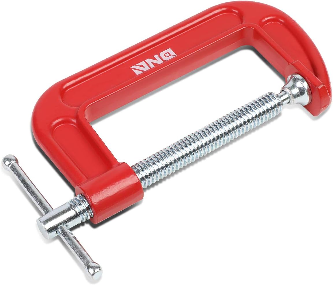 DNA Motoring TOOLS-00125 C-Clamp - 4 Inch Cast Iron Repair Tool w/Machined Steel Screw, Red Painted