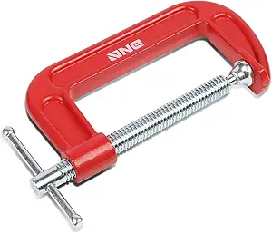 DNA Motoring TOOLS-00125 C-Clamp - 4 Inch Cast Iron Repair Tool w/Machined Steel Screw, Red Painted