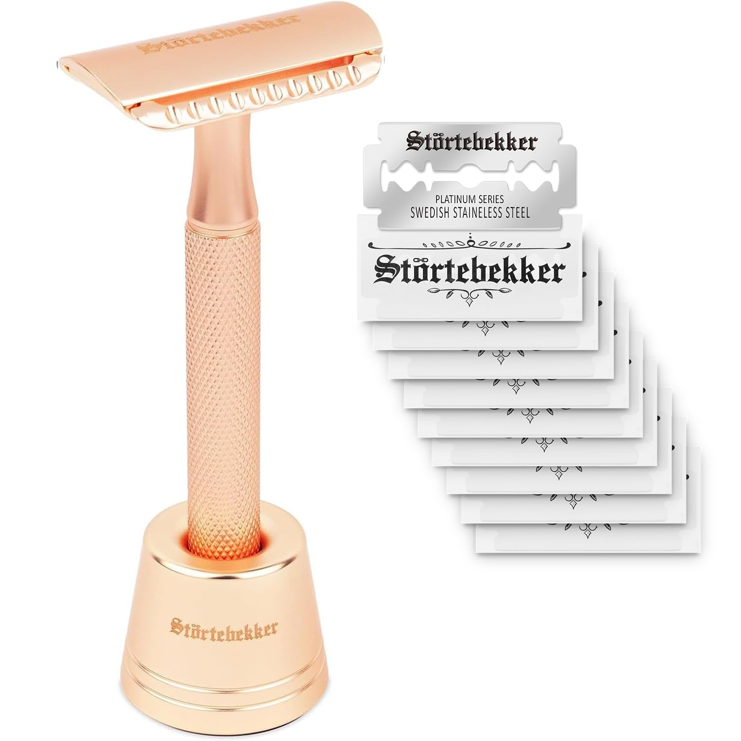 Störtebekker Rasierhobel-Set Oslo mit Rosé-Gold Stand