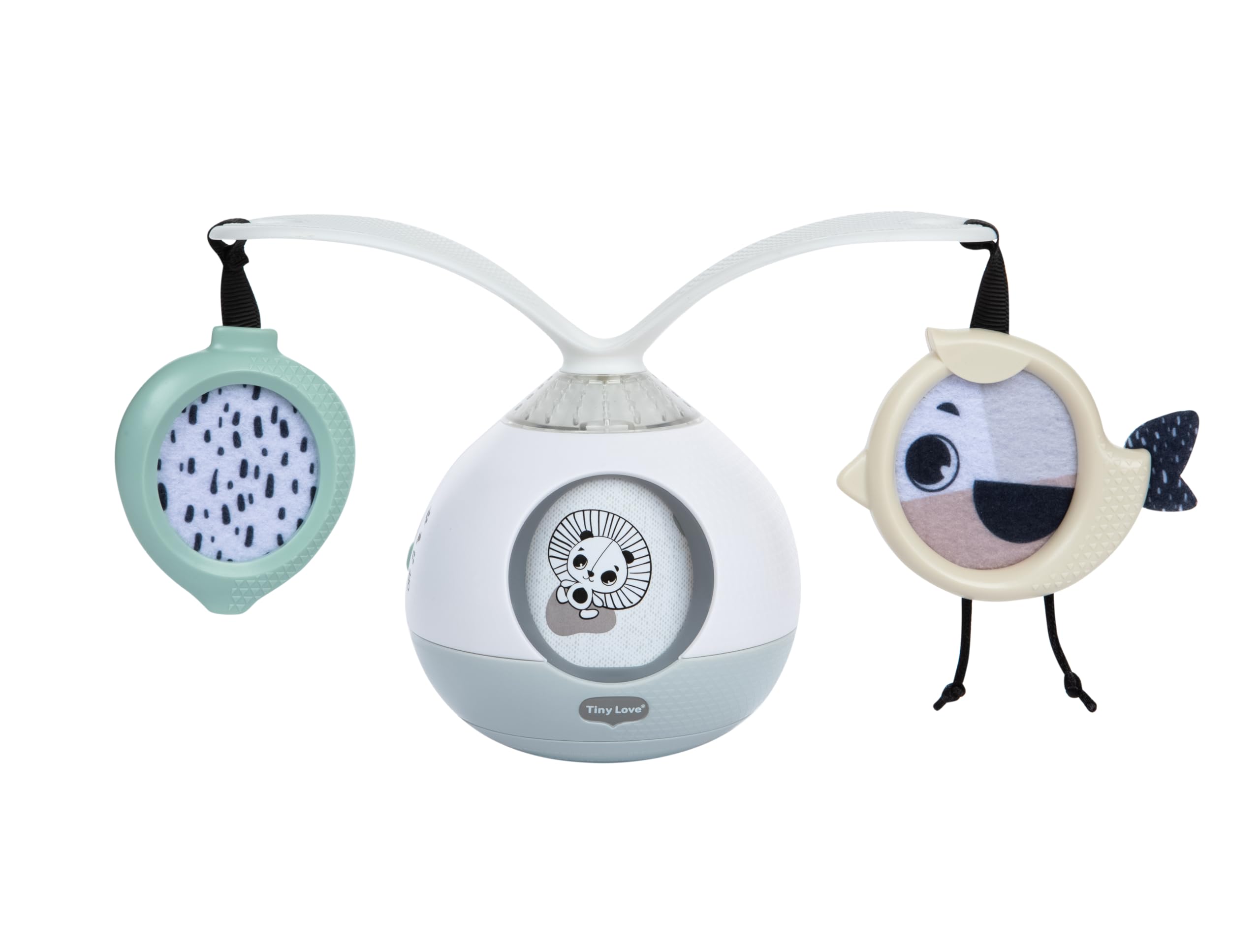 Tiny Love 2-in-1 Tummy Time Musical Mobile, Móvil musical 2 en 1 para el tiempo boca abajo, móvil giratorio de 360° con música y luces, 0 meses+, móvil portátil para carrito, Black & White Décor