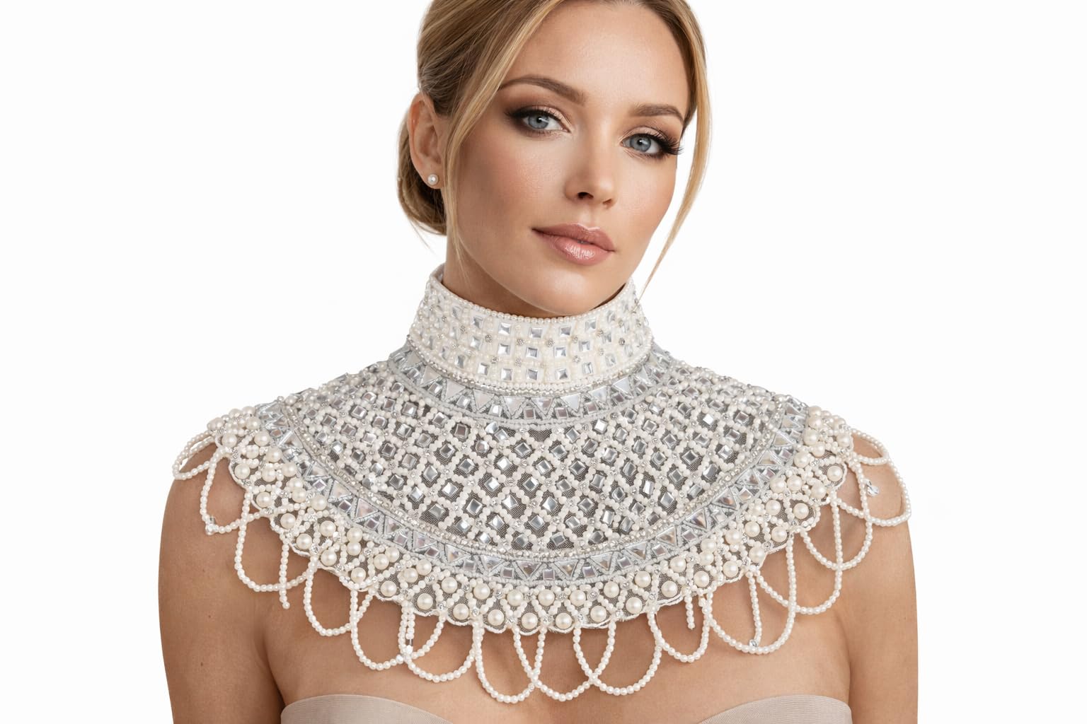 unexo Off White Pearls Squar Glass WoPoncho Elegant Versatile Layer-picture-3