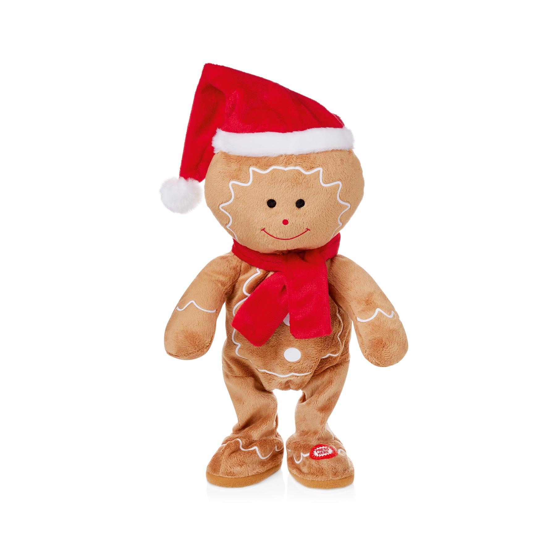 Premier Brown, Red And White - Battery Operated Animated Gingerbread Man With Music, 35Cm