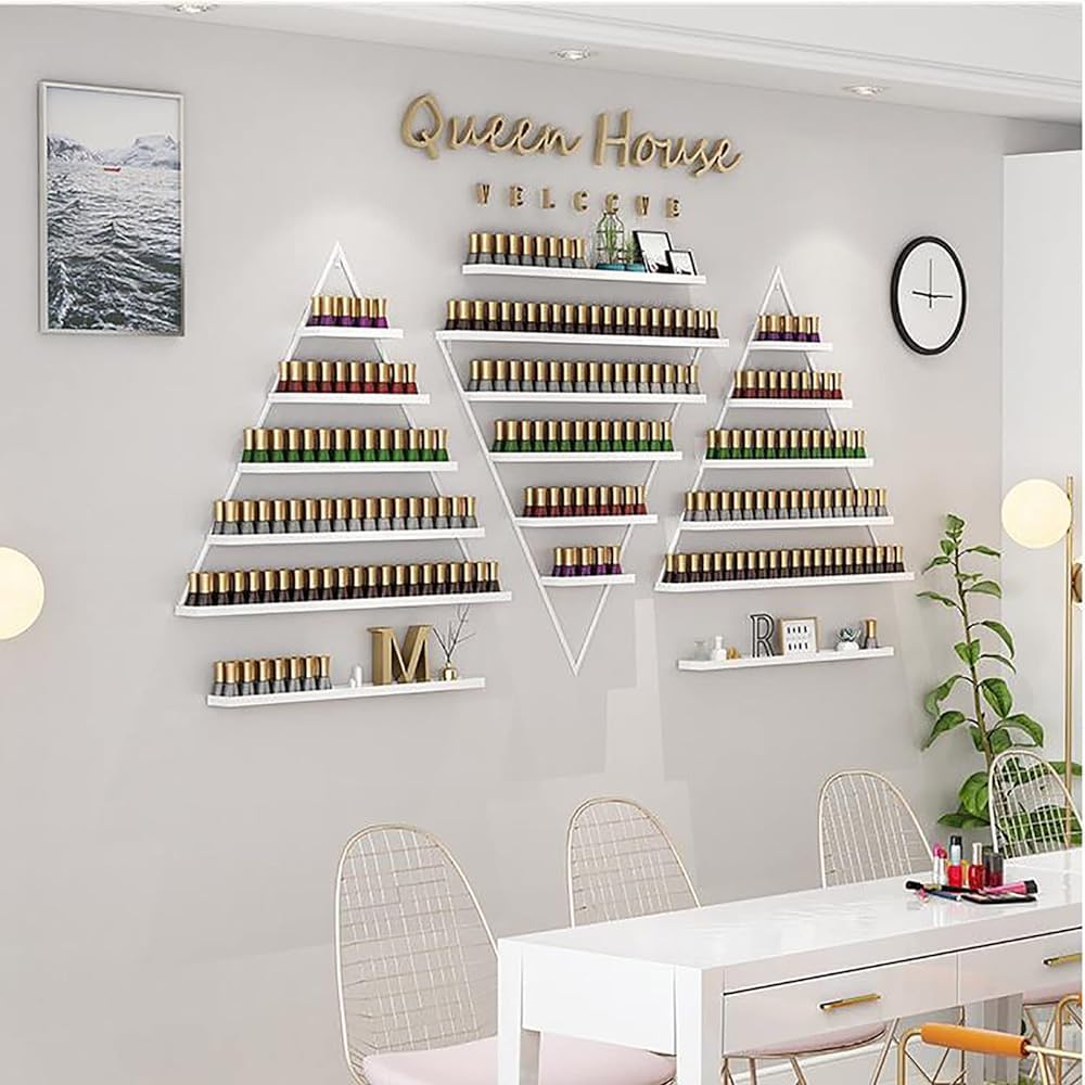 Soporte triangular para botellas y estante flotante de pared para salón de manicura