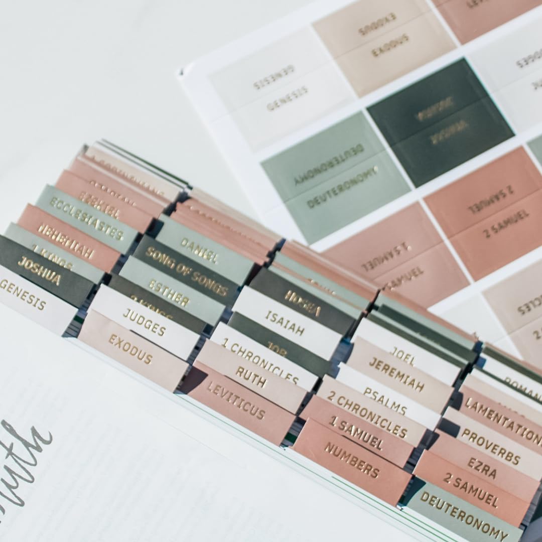Laminated Bible Tabs for Women Study Bible - Earth Tone Neutral Gold Foil Bible Index Tabs for Men (Willow)