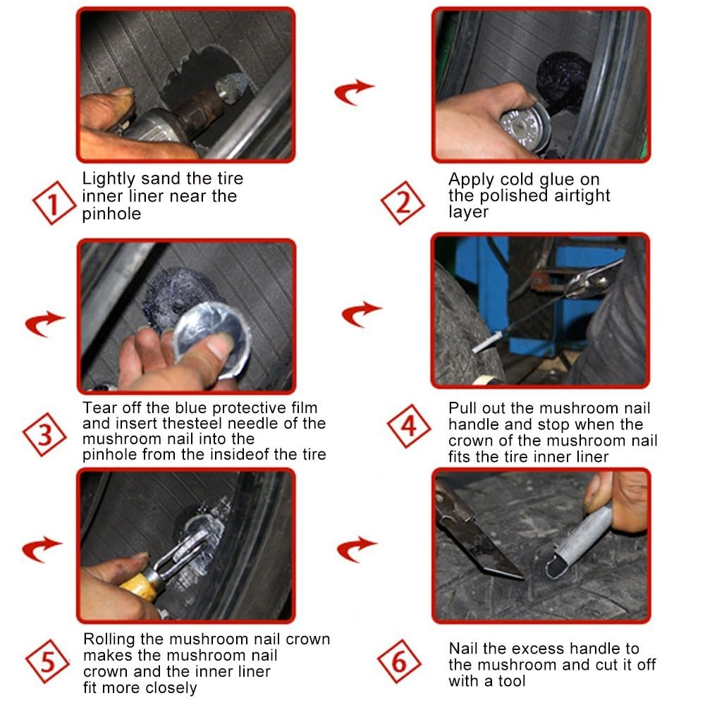 MiOYOOW Kit de reparación de pinchazos, 20 piezas de parches de reparación de neumáticos, sin cámara, parche de uñas de hongo para coche, motocicleta y bicicleta