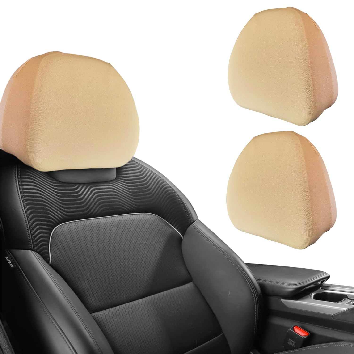 STHIRA® 2-Pack Car Headrest Covers, Universal Polyester Seat Headrest Protectors for Car SUV Truck, Soft Breathable Elastic Slip-On Covers, Washable Interior Protection in Neutral Beige-image-29