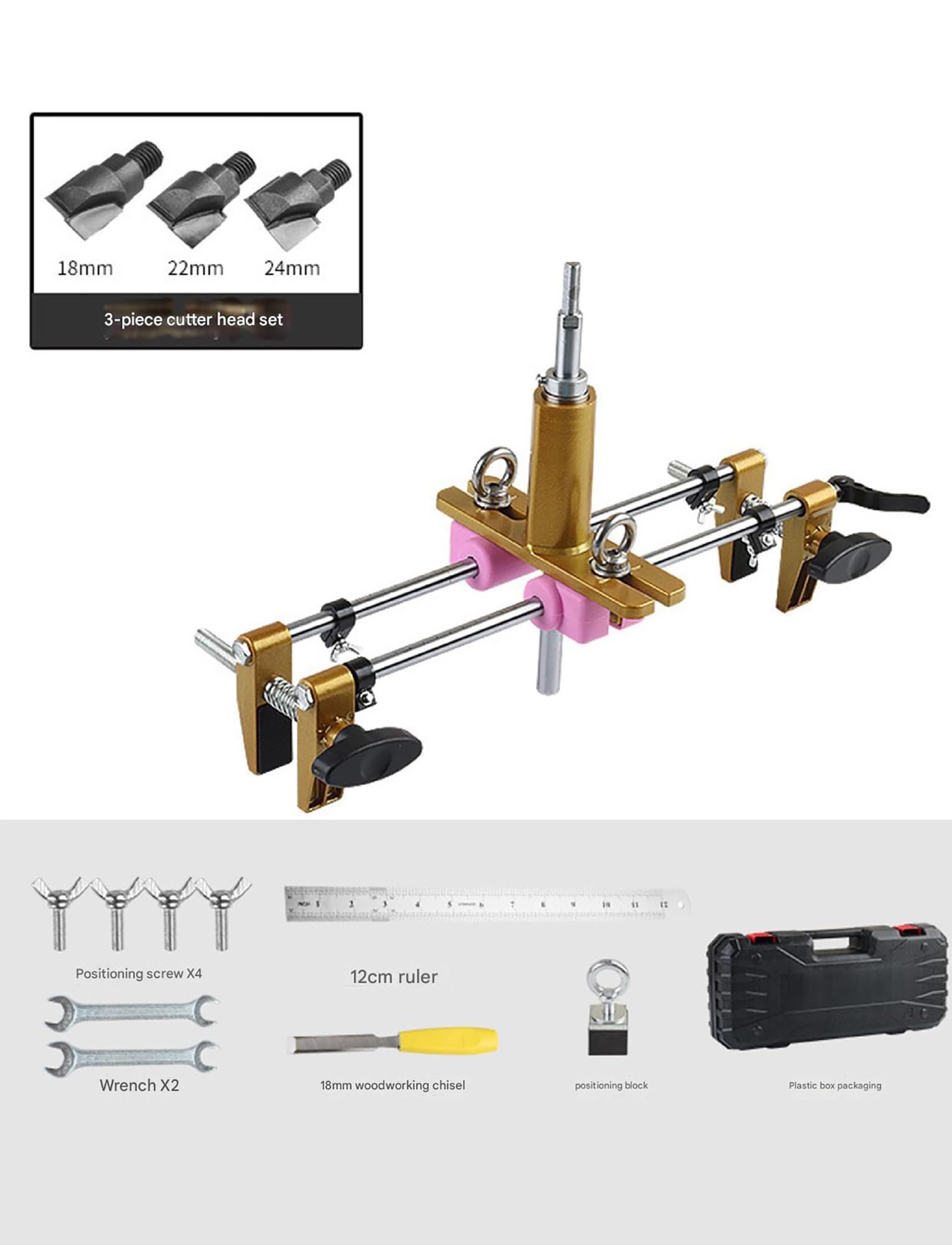 Kit de abridor de agujeros de cerradura para puerta de madera, herramienta de plantilla de mortaja de cerradura con 3 cuchillas