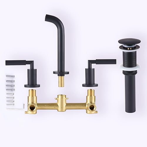 Miniatura 8 de RBROHANT RB0735D - Grifo de montaje en pared negro con drenaje desplegable para fregadero sin desbordamiento, grifo de fregadero de baño de doble