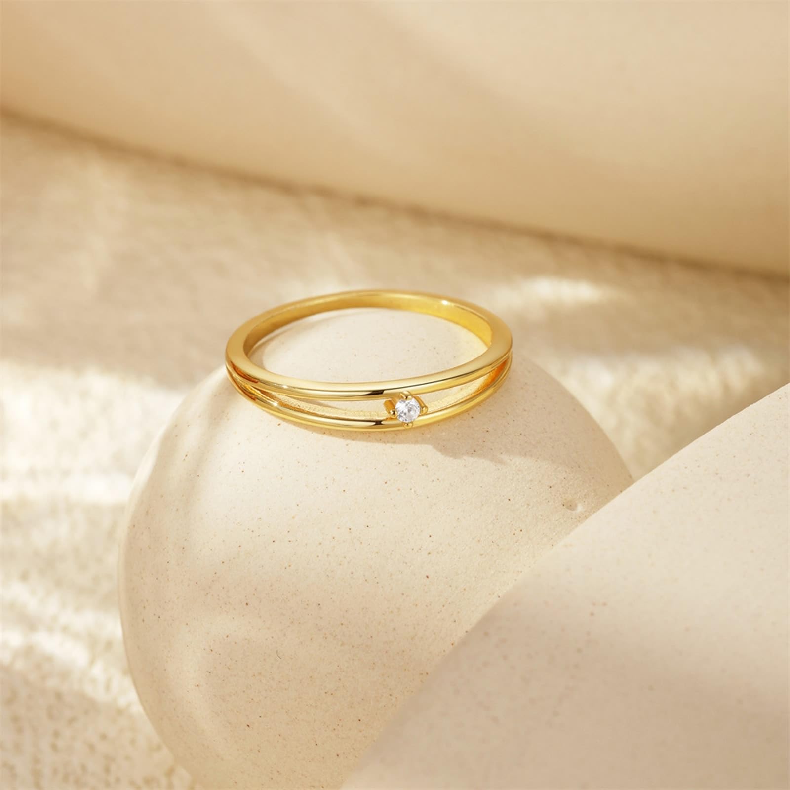 Anello da donna in oro giallo 9 K/14 K, con pietre intarsiate a doppio strato