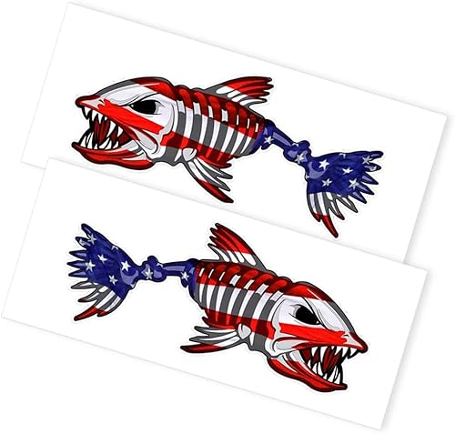Miniatura 3 de Calcomanías de pez esqueleto de barco de tamaño grande de 15 pulgadas de ancho x 38 pulgadas de largo, calcomanía de pesca con bandera de Estados