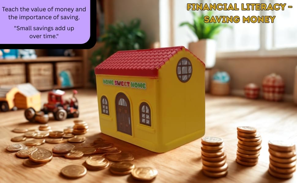 Piggy Bank Toy for Kids with Lock & 2 Keys โ House Shaped Coin Bank for Boys & Girls | BIS Certified Plastic Gullak | Money Saving Bank Gift for Toddlers 3+ Years | Made in India (Yellow) 3