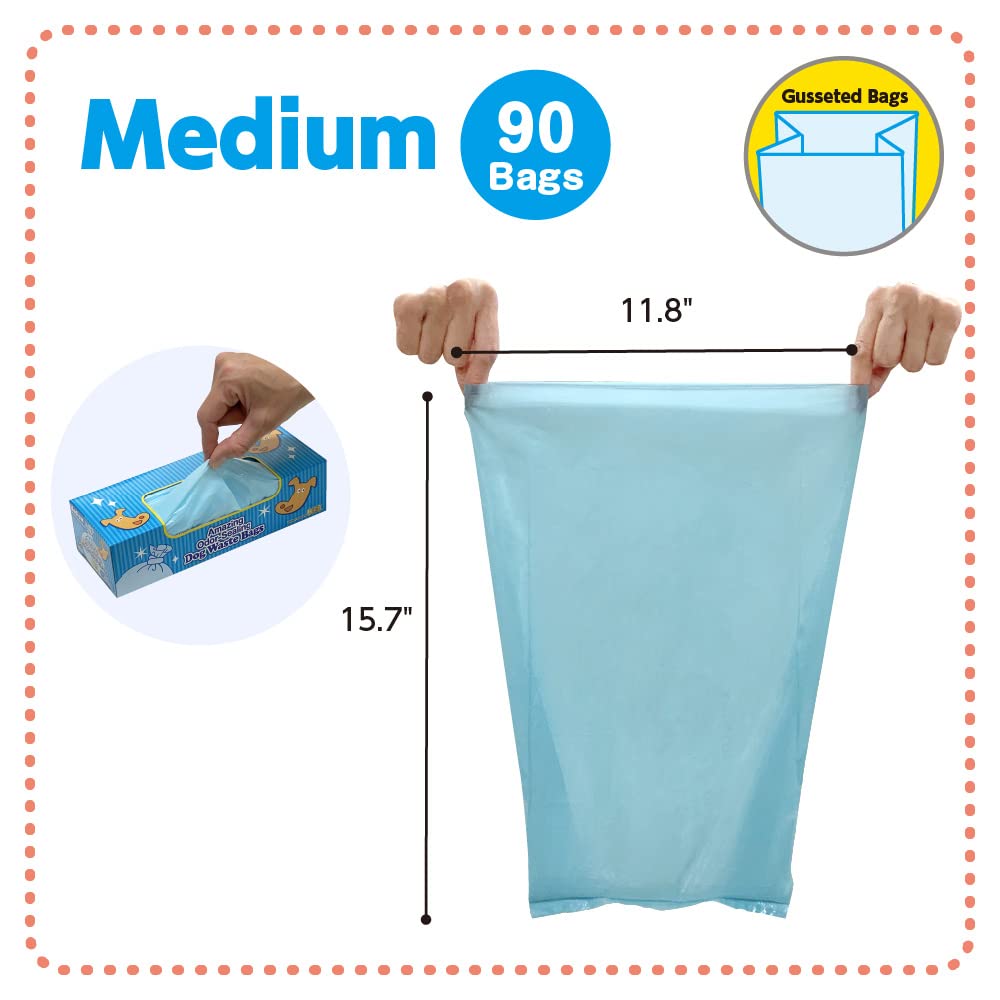 BOS Increíbles bolsas para excrementos de perro, duraderas y sin perfume (90 bolsas) [Tamaño: M, color: azul claro] - ¡Nuevo! Embalaje con diseño de cachorro