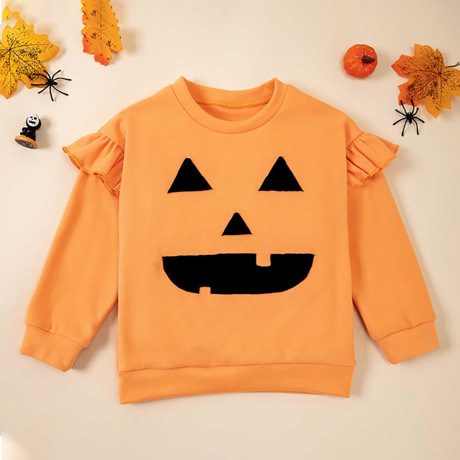 Generisch 2025 - Bébé Garçon Fille Hiver Manches Longues Tops Sweatshirt Vêtements Halloween Citrouilles S Bébé Fille Pull
