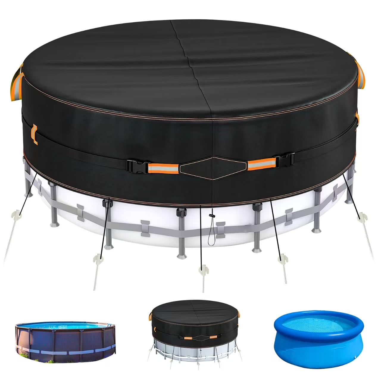 10 Ft Round Pool Cover with Superior Windproof Design, Swimming Pool Cover for Above Ground Pools, with Reflective Strips Ideal for UV Resistant, Waterproof, Weatherproof and Dustproof