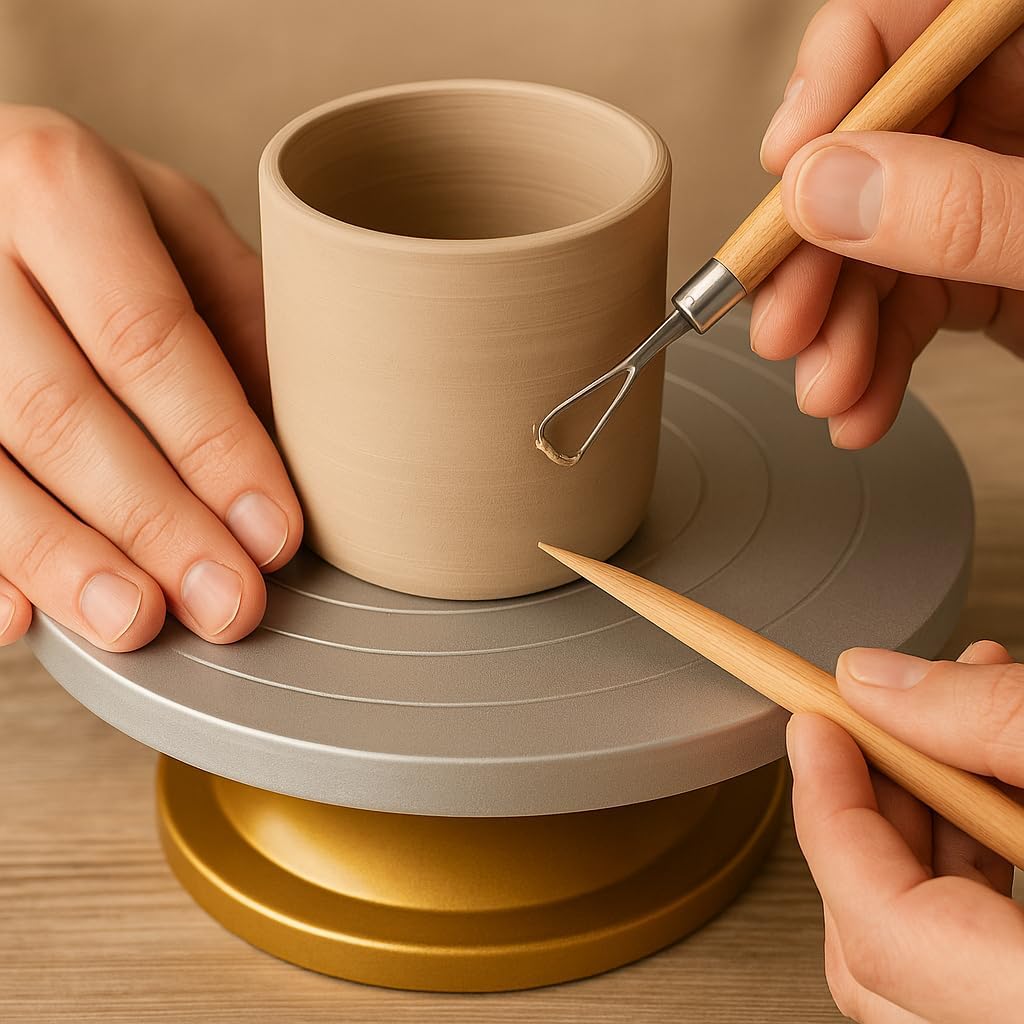 IRSTBL - Sculpting Wheel 12" – Heavy Duty Plastic Banding Wheel Turntable with Steel Bearings & Anti-Slip Base – Pottery, Ceramics, Model Making – Includes 8 Piece Clay Tool Set