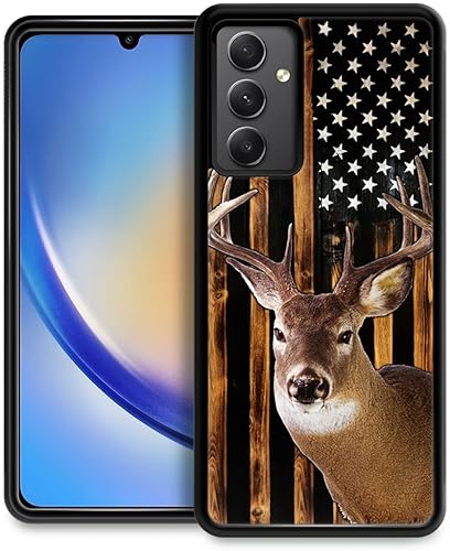 DJSOK Funda compatible con Samsung Galaxy A54 5G, diseño de patrón de lujo de ciervos y bandera estadounidense de cola blanca, para hombres, niños y