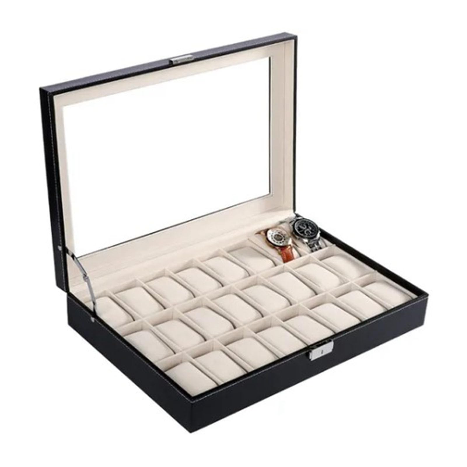 Etui do Przechowywania Zegarków Wodoodporne 24 Miejsca Duża pojemność Organizer na Zegarki Pudełko na Prezent Stylowy Wygląd PU Skóra 16,9 X 11,4 X 3,5 Cala