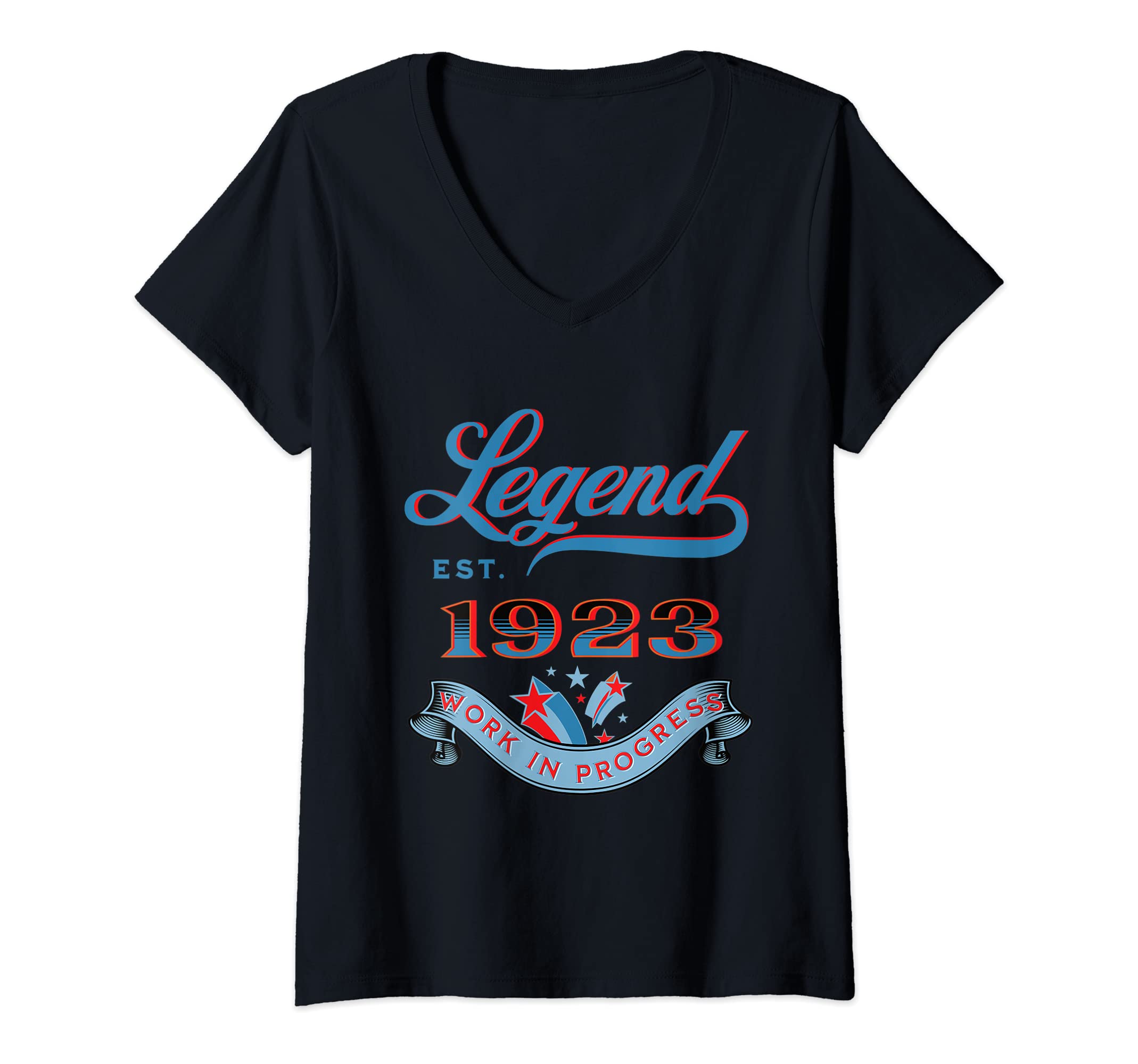 Womens Legend Est 1923 Work In Progress Birthday V-Neck T-Shirt