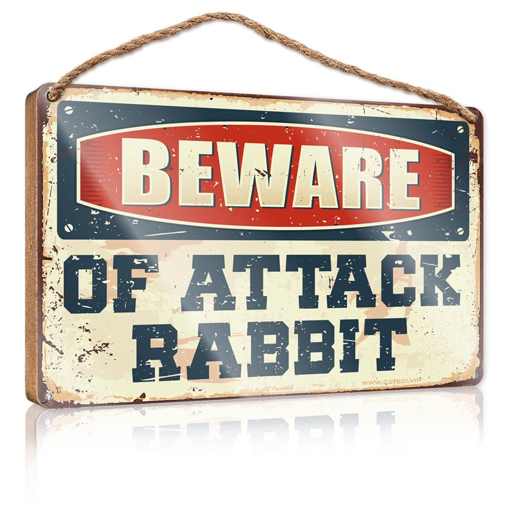 Bathroom Signs For Home Beware Of Attack Rabbit Wooden Sign(23X35CM)