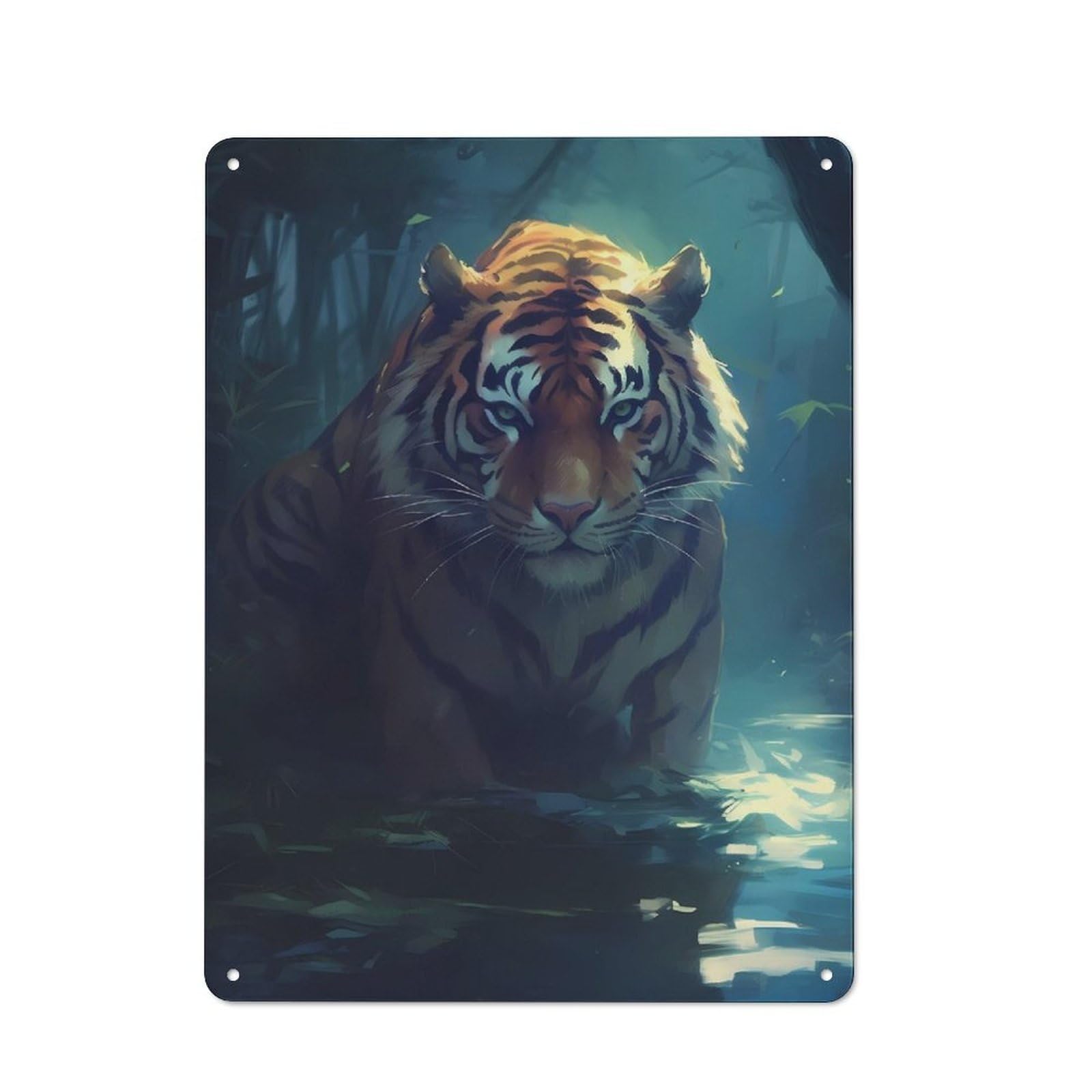 Junmoney Tiger Painting Retro Metal Wall Sign 40X30cm For Guest Room Or Hallway, New-Space Wall Decor For Home Decor Collectors