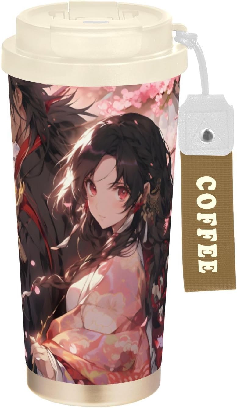 Samurai Japanese Insulated Coffee Mug with Straw & Flip Lid, 16.9oz Iced Tumbler Cup, Double Wall Vacuum Leak-Proof Mug for Travel Office