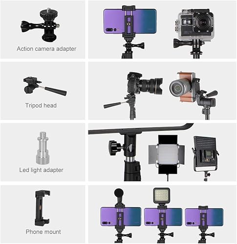 Miniatura 5 de Besnfoto - Trípode de 70 pulgadas para cámara/teléfono, monopié de aluminio, ligero, compacto para cabeza de bandeja de viaje, placa QR para cámara