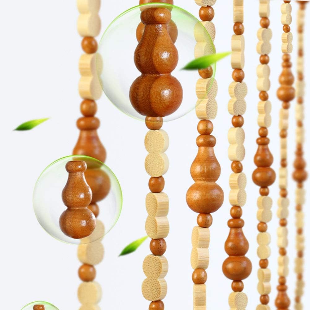 OKUOKA Curtains Bead Curtain Solid Wood Gourd Decoration Entrance Living Room Cut Off, Multiple Sizes Customizable (Color : Beige, Size : 140x198cm-35 Roots)