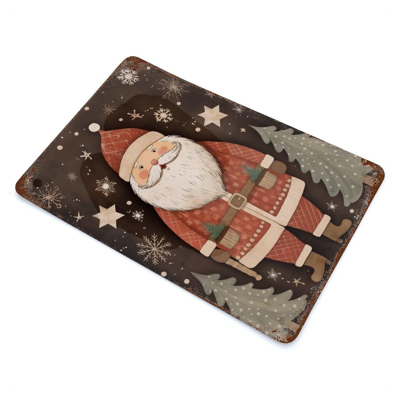 Rust Effect Lovely Santa Claus Xmas Vintage Rust Metal Sign 11.8"x7.9", Classic Wall Plaque for Shed, Workshop And Garage Wall Decor