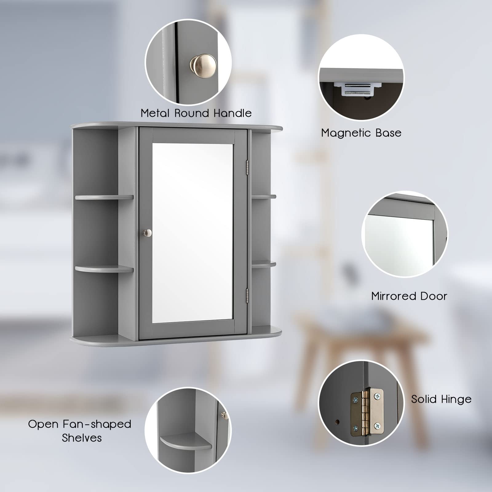 Armadietto Con Specchio Per Bagno - Legno, 4 Ripiani Regolabili, 66x16.5x63cm, Bianco, Salvaspazio