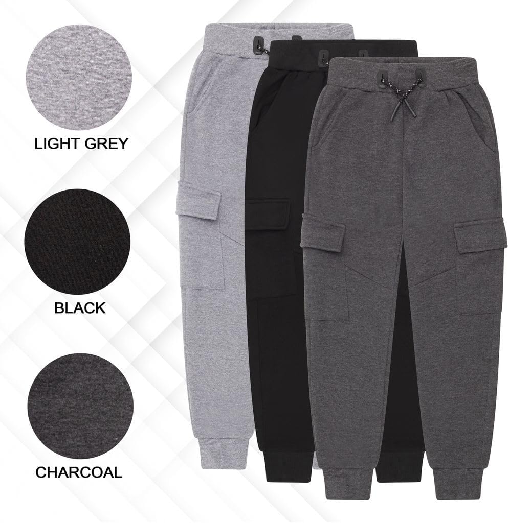3 Pack Boys Sweatpants – Athletic Workout Joggers for Boys & Kids Clothes, Fleece Boys Pants with Cargo Pockets - Image 3