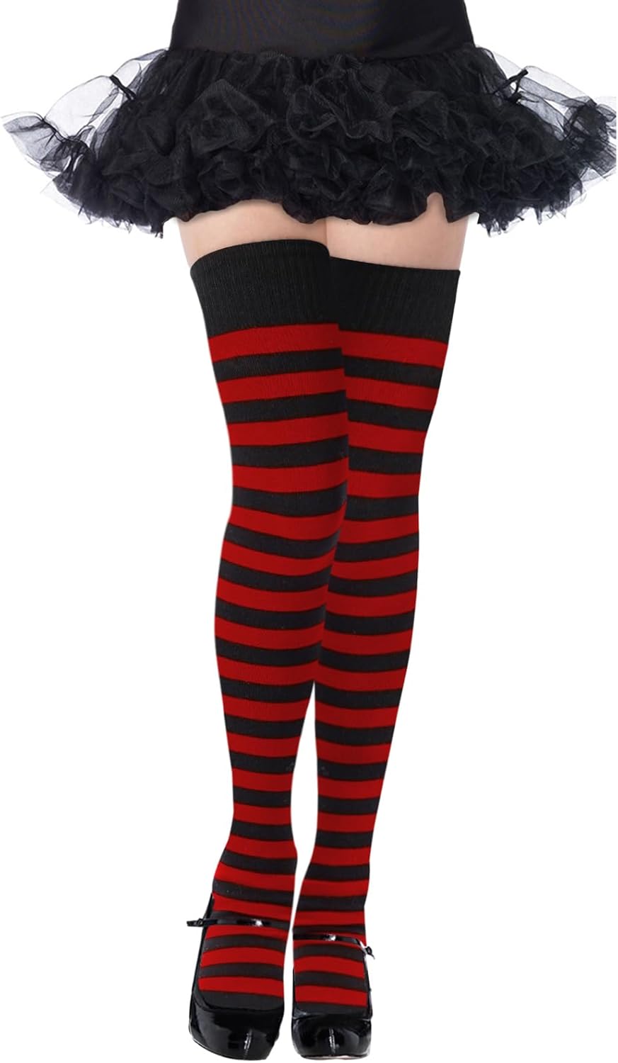 Moon Wood Womens Thigh High Socks Striped Knee High Socks Extra Long Cotton Knit Over the Knee Socks for Halloween