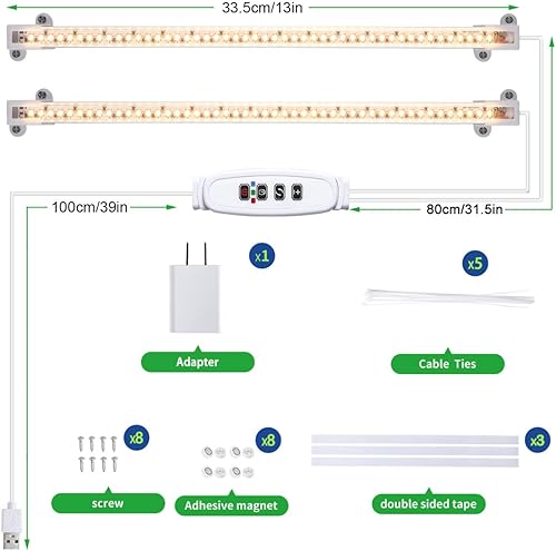 Miniatura 8 de LED Grow Light Strips, 13 Inches Grow Lights for Indoor Plants Full Spectrum 3500K, 96 LEDs Plant Light with 3/9/12H Timer, 10 Dimmable Levels for