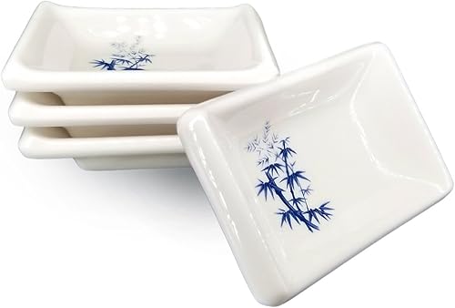 Happy Sales HSDBBM4T, cuencos de melamina para salsa, juego de 4 unidades, tetragón, bambú