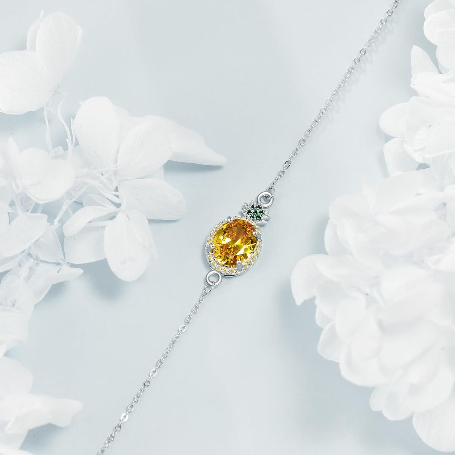 VONALA Pineapple Bracelet Sterling Silver Hawaiian Charm Yellow Crystal Bracelet Pineapple Jewelry Gift For Women - Image 4