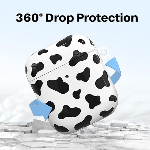 Miniatura 4 de NIUTRENDZ Linda funda con estampado de vaca para AirPods, diseño IMD duro TPU a prueba de golpes LED frontal visible carga inalámbrica Funda