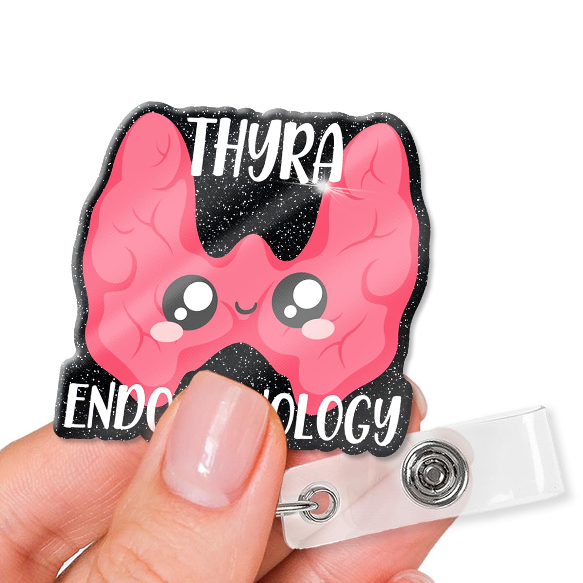 XQLZY Funny Thyra Endocrinology Black Glitter Badge Reels Holder, Cute Thyroid Badge Holder for Graduates, Christmas Birthday Gift for Endocrinology Doctor Nurse Thyroid Team