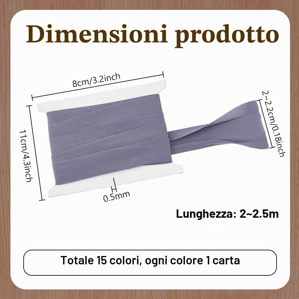 PH PandaHall 34m Nastro in Sbieco di Cotone a Singola Piega, 15 Colori Nastro di Sbieco per Bordatura Cucito Rilegature Sartoria Grembiuli Artigianato Fai Da Te, 20~22mm