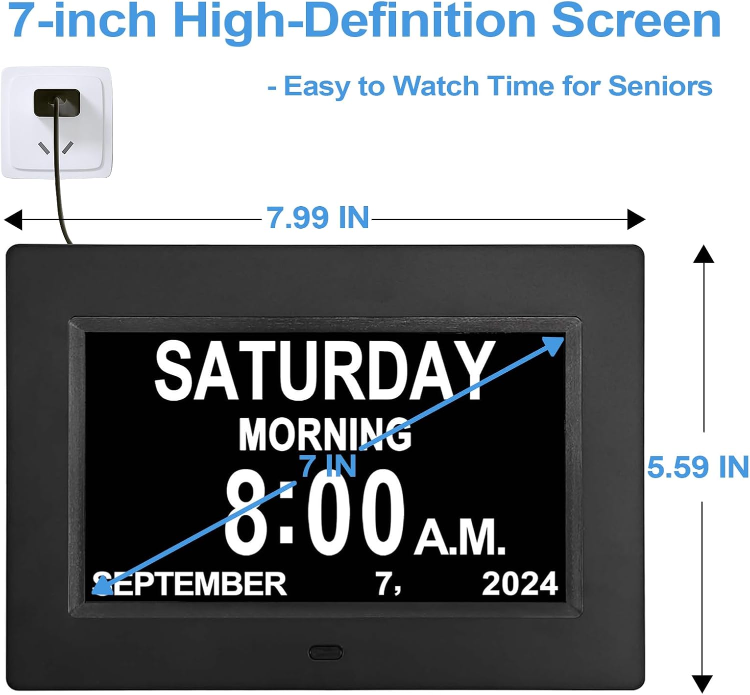 JALL 7" Large Digital Calendar Day Clock for Seniors 2026 - Easy to Read Alzheimer's Dementia Memory Loss Clock for Elderly with IPS Wide Angle，Day & Date, 12 Custom Alarms & Auto-Dimming, Black