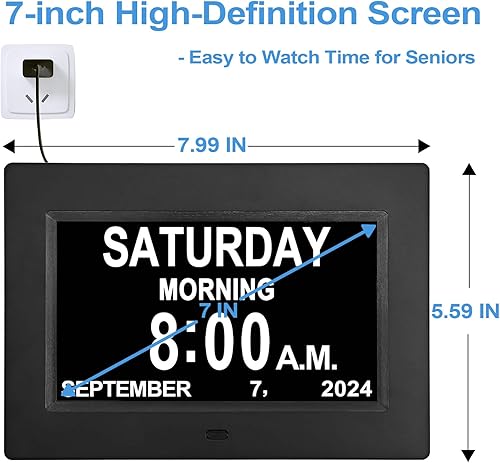 Miniatura 2 de JALL Calendario digital de demencia, pantalla grande de 7 pulgadas, con múltiples alarmas, pantalla AM y PM para personas con problemas de visión,
