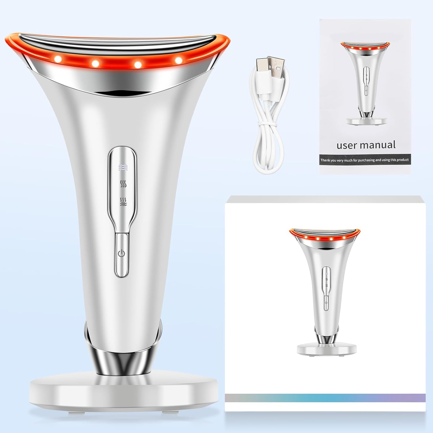 Facial Massager Face Lifting Device, Red-Light-Therapy-for-Face and Neck, Face Massager with 7 Color Face Toning Devices (White)