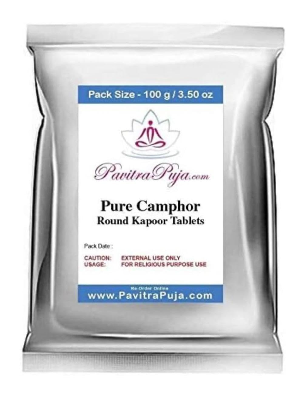 Camphor Tablets from India - 100 Grams - 32 Tablets - For Religious Worship